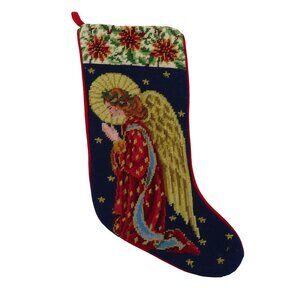 Needlepoint Praying Angel Floral Flower Christmas Stocking Xmas Holiday Wool